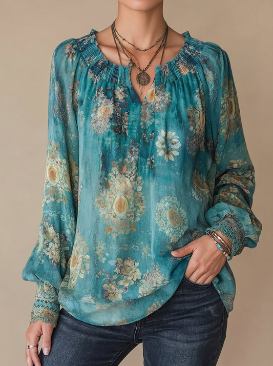 Roxana™ | Camisa Informal De Algodón De Manga Larga Con Estampado Floral Étnico