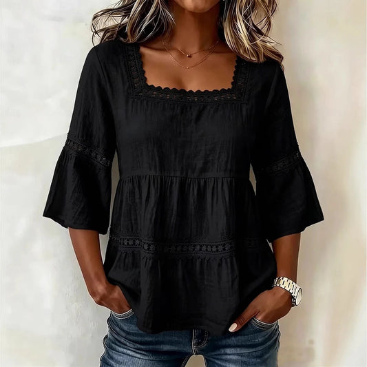 Elara™ | Elegante Básico Manga 3/4 Escote Cuadrado